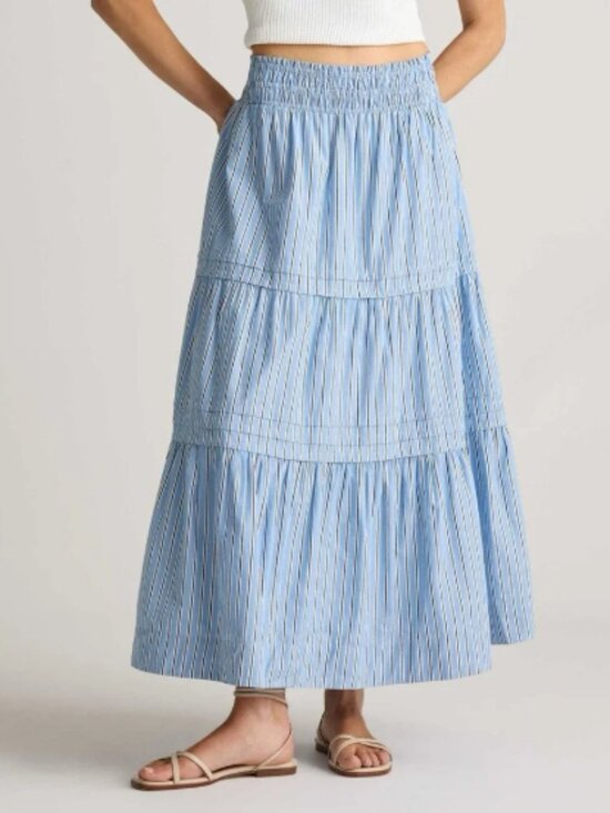 Quince Dresses & Skirts - NWT Quince Organic Cotton Poplin Tiered Maxi Skirt Blue Stripe Size XL